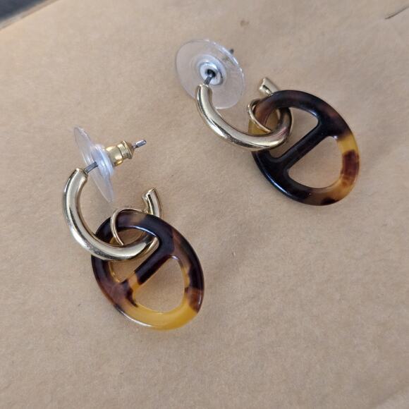 RARE Lauren Ralph Lauren Small Hoop Dangle Drop Tortoise Pierced Earrings - Picture 1 of 7